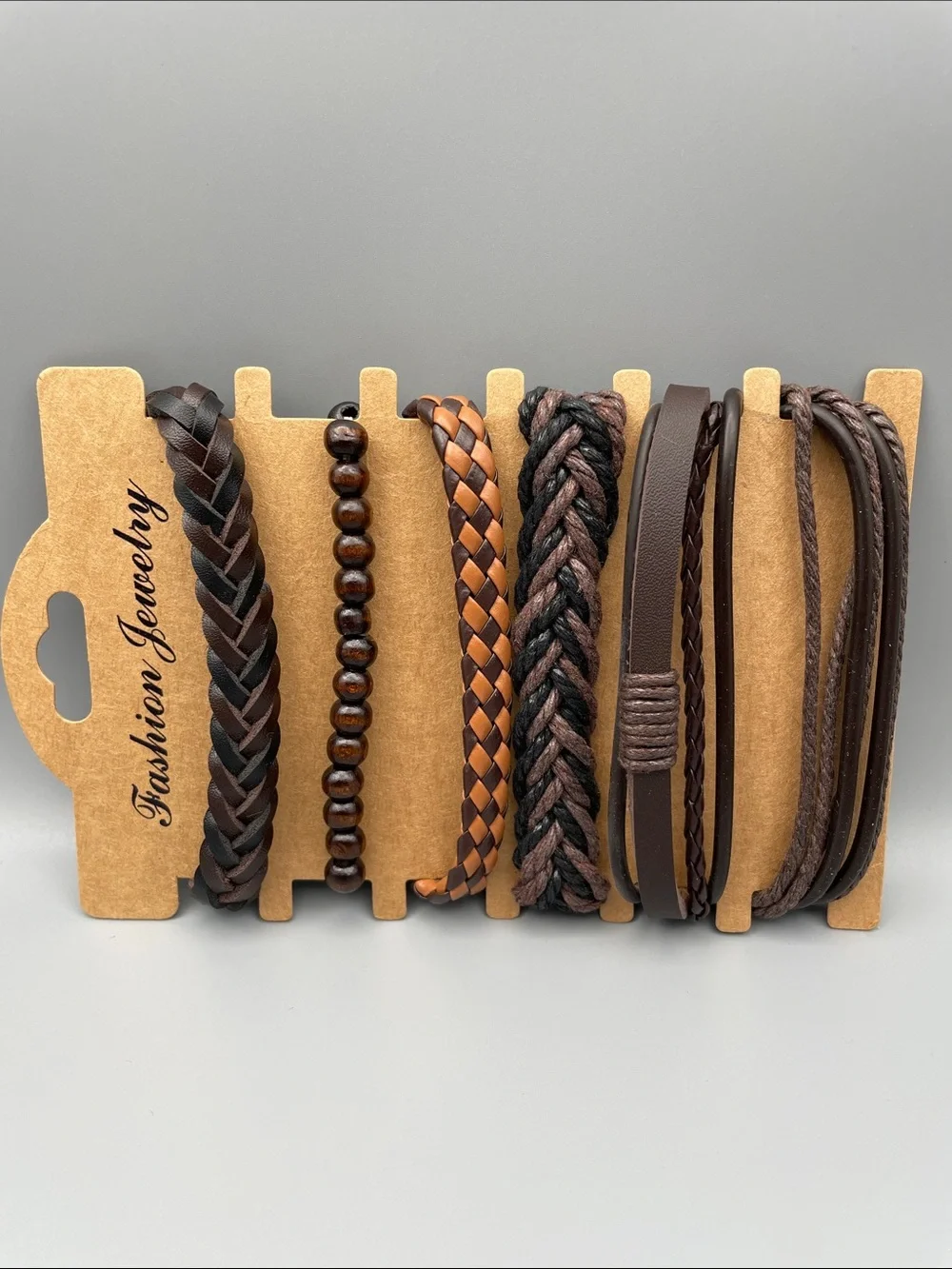 Fashion Jewelry Men's Brown & Black Braided Bracelet Set- OS